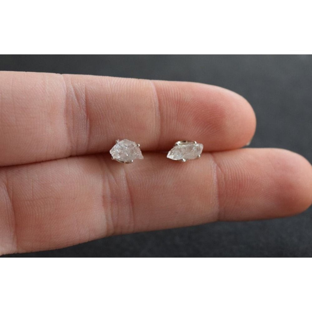raw stone earrings, natural gemstone studs in sterling silver, crystal e…
